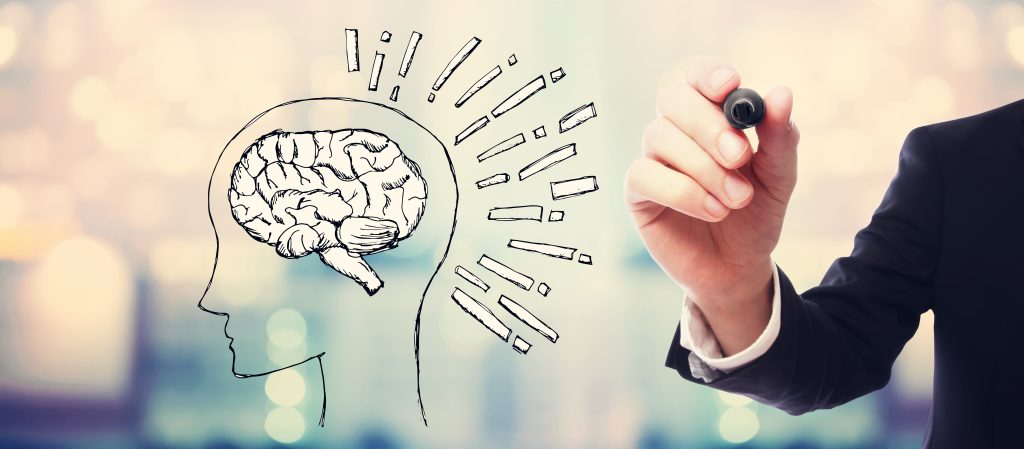 Brain illustration with businessman